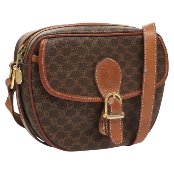 CELINE Macadam Canvas Shoulder Bag Pvc Brown Gold - Picture 1 of 13